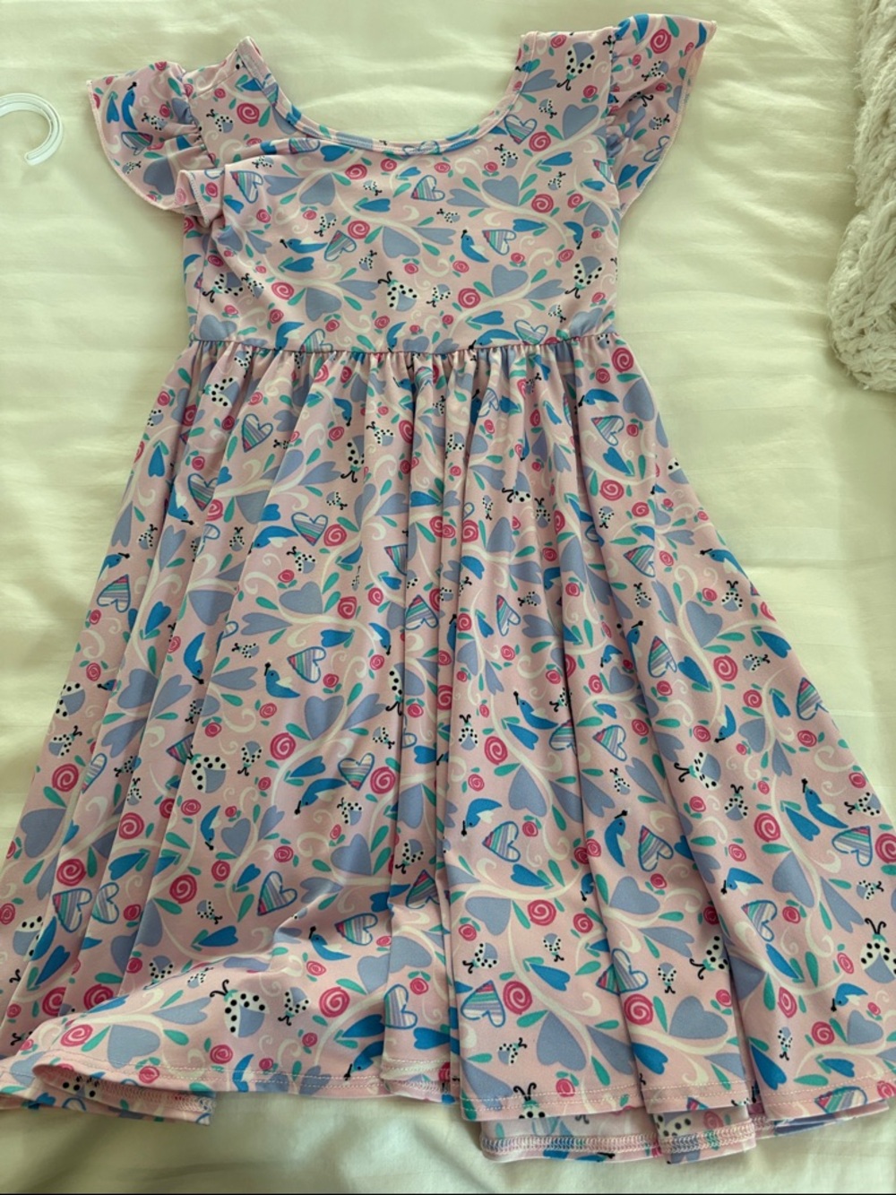 Pink Floral & Heart Print Kids Dress with Flutter Sleeves Dot Dot Smile 5/6
